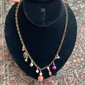 gemstone real pearls glass beads copper chain rose quartz charm